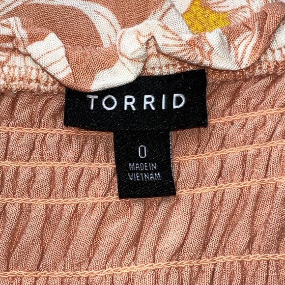 Torrid Floral Smocked Strapless Top Peach & White Lightweight Womens Size 0/L - Picture 4 of 7